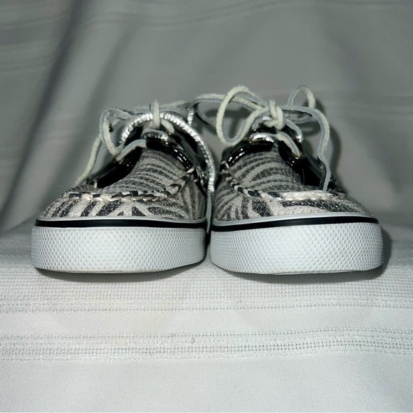 Sperry Top Sider Black White Zebra Stripe Sequins Sz 7.5 EUC Boat Shoes Sneakers - Picture 5 of 11
